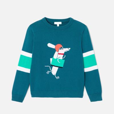 China Wholesale Custom LeBo Cartoon Jacquard Pattern Anti Shrink Kid Knit Long Sleeve Jumper Cotton Boy Intarsia Sweater for sale