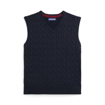 China Wholesale Custom Organic Cotton Anti-Shrink Boys' Knitted Vest V Neck LeBo Logo Vest Sweater Cable Sleeveless for sale