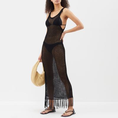 China Wholesale Custom Anti-Static Edge Beach Hollow Mesh Fringe Summer Spring Women LeBo Sexy Crochet Knit Dress for sale