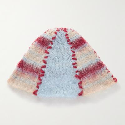 China LeBo casual wholesale custom logo fuzzy ringed mohair beanie knit mohair bucket hat for sale