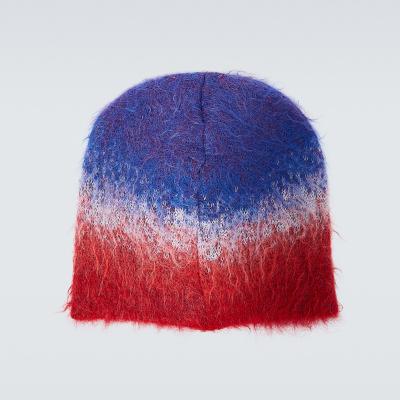 China LeBo Casual Factory Wholesale Custom Logo Wool Knit Brushed Mohair Fuzzy Beanie for sale