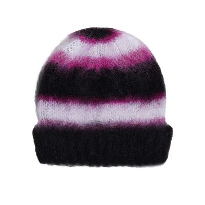 China Factory wholesale casual winter warm LeBo jacquard intarsia knit brushed fuzzy mohair skullcap for sale