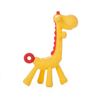 China Eco-friendly Safety Funny Fruit Teethers Brush Silicone Toys Natural Baby Giraffe Teether for sale