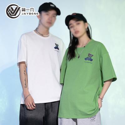 China Fashion Cartoon Bear Print Couples T-shirt Hip Hop Short Sleeve Oversized Top for sale