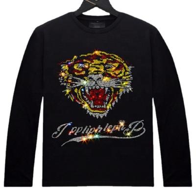 China 2022 Custom Tiger Fashion Men's Solid Color Rhinestone T-shirt Anti-wrinkle New Mens Graphics Men's Long Sleeve Tee for sale