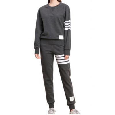 China Long Women Crewneck Anti-pilling Sleeve Pullover Sweater Sweater Custom Stripe Sweatshirt And Pant Set for sale