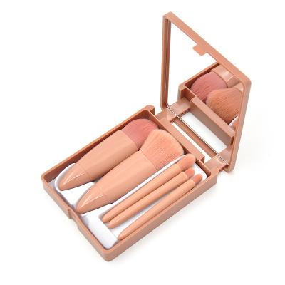 China Angular Blush Travel Makeup Brush Easy-grip 5 PCS Mini Complete Function Cosmetic Brushes Kit ABS Handle Beauty Tools Pink Color for sale