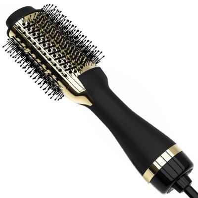 China Household Dropshipping Black With Gold Color One Stage Hair Dryer Hot Air Comb Airbrush Hair Curler Electric Hair Straightener for sale