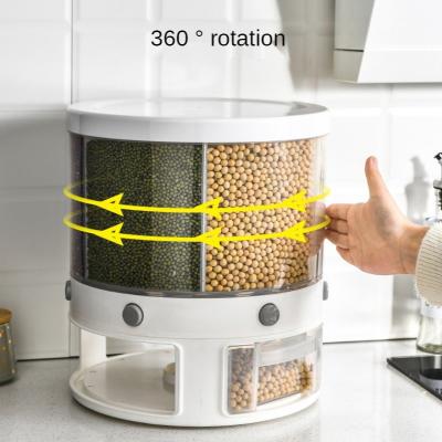 China Flip One Button Press Automatic Stocked 6-Grid Bean Rice Storage Box Dispenser 10kg for sale