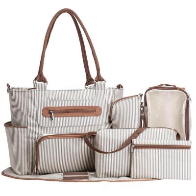 China Baby Diaper Bag Set Baby Diaper Bag Set Amazon Hot Selling Striped Diaper Bag Tote Set For Mom Baby And Stylish Diaper Bag Set baby for sale