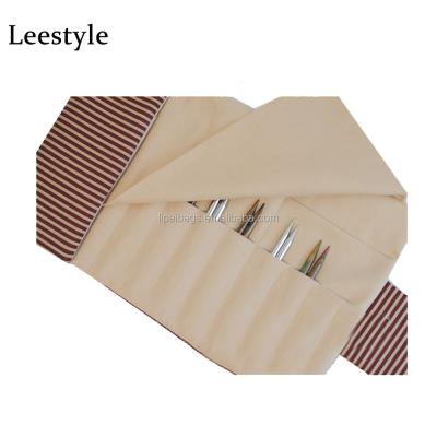 China Knitting Needle Bag Design Stripes Print Cotton Case For Custom Knitting Needles Needle Bag for sale