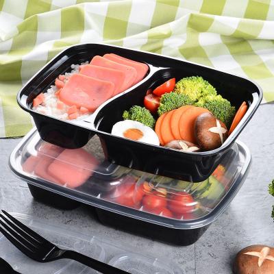 China 2 Compartment Plastic Disposable Takeaway Food Container Packaging Lunch Bento Box With Lid for sale