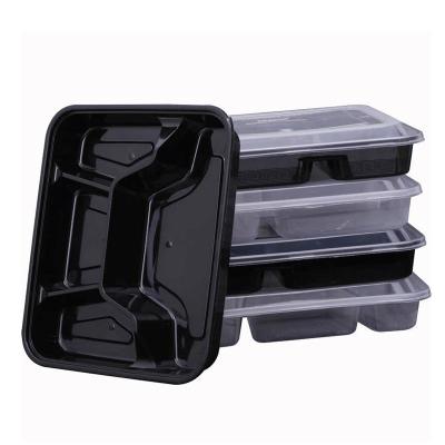 China Freshness Preservation 33oz Food Storage Container Disposable Plastic Black 4 Compartments PP Bento Lunch Box for sale