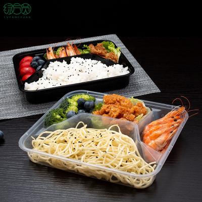 China Freshness Preservation 1000ML Disposable Food Storage Container Black Lunch Box 4 Compartments for sale