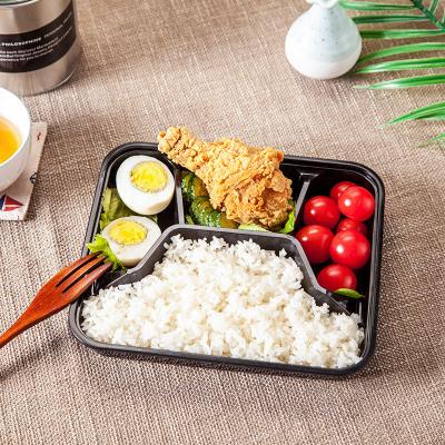 China Freshness Keeping Microwave Safe Plastic 4 Compartments Black Meal Prep Container Bento Lunch Box for sale