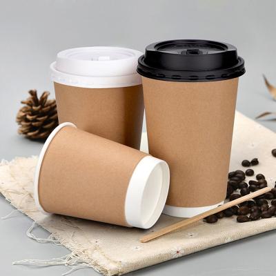 China Disposable Wholesale Custom Logo Printed Disposable Kraft Paper Cups With Lids Coffee Cups for sale