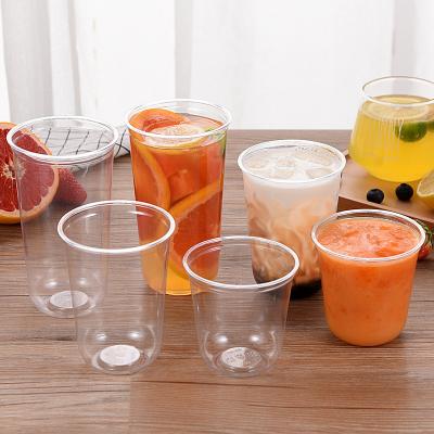 China Gift Clear Disposable Plastic PET U Shape Mug Boba Bubble Tea Coffee Cups With Lids Cold Drinks Takeout Cup for sale