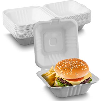 China Biodegradable Take Away Biodegradable Lunch Fries Fast Food Container Clamshell Bagasse Burger Sugar Cane Hamburger Packaging Box for sale