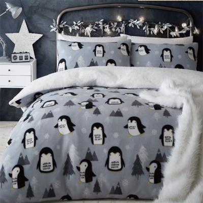 China Disposable Penguins Warm Soft Cozy Winter Sherpa Fleece Beding Sets for sale