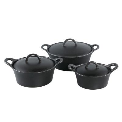 China Food Production Baking Black Cast Iron Look Non Round Rectangular Baking Trays Ceramic Stoneware Stick Pot Lidded Baking Dish for sale