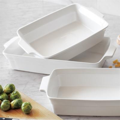 China Restaurant Home Stoneware Hotel Rectangular Baking Dish With Handles 2 Tone Colored Kitchen Ceramic Bakeware Set for sale