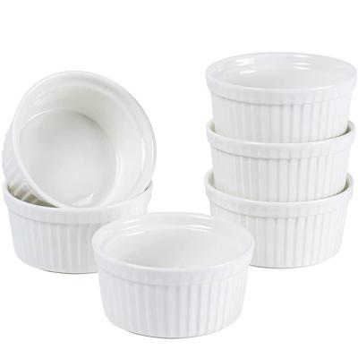 China Dishwasher safe 4 oz mini bread creme brulee pudding cup stoneware baking ramekin safe bowl ceramic oven dish for sale