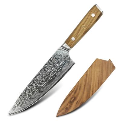 China Viable Custom Handmade Steel Chef Knife Wooden Sheath 8inch Damascus for sale