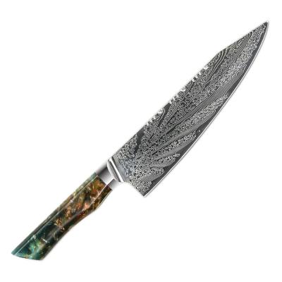 China Yangjiang Viable Amber 8inch Logo Japanese Damascus Steel Chef Professional Custom Kitchen Knife for sale