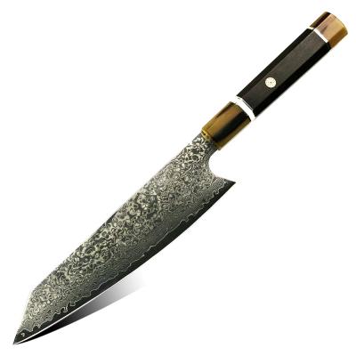 China 67 Viable Layers Of Professional Damascus Steel Kiritsuke Knife With Black Ebony Wood Handle for sale