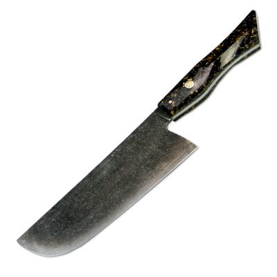 China Yjamber viable hot sale 10CR15MOV 3 layers nakiri steel knife with resin with gold foil handle for sale