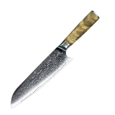 China 7 inch workable height carbon damascus santoku steel kitchen knife for sale