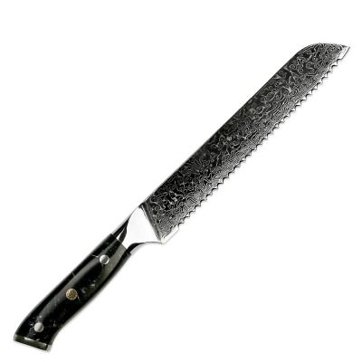 China Newest Sustainable Stone Handle 8 Inch Serrated Cut Damascus vg10 Japanese Bread Knife for sale