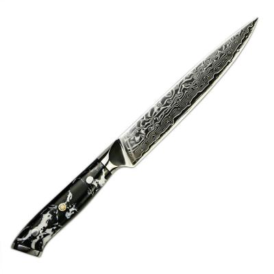 China Newest 67 Layers Sustainable 6 Inch Japanese vg10 Damascus Steel Blade Kitchen Serving Knife With Amber Stone Handle for sale