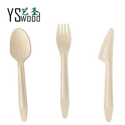 China Disposable Eco Friendly Stocked Biodegradable 6.5 inch Disposable Wooden Cutlery 165 mm Disposable Wooden Spoon Fork Knife Cheap for sale