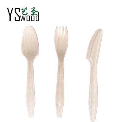 China Disposable Eco Friendly Stocked Biodegradable 7.3 inch Disposable Wooden Cutlery 180 185 mm Reinforced Wooden Spoon Fork Knife for sale