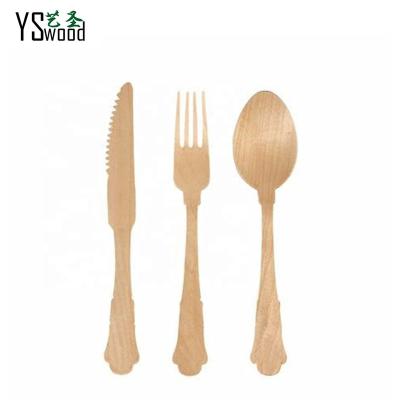 China Birch Wood 7.8 inch Disposable Wooden Cutlery 200 mm Wooden Spoon Fork Knife Cheap for sale