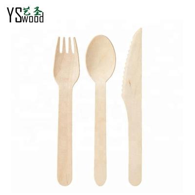 China Birch Wood 6.2 inch Disposable Wooden Cutlery 16 cm Spoon Fork Knife with logo Hot sell Cheap for sale