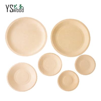 China Disposable Eco-friendly Biodegradable Round Disposable Wooden Plate  Party Wooden Plate Eco Friendly Dishes for sale