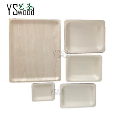 China Disposable Eco-friendly Biodegradable Rectangle Disposable Wooden Plate Wooden Tray ALL SIZES Eco Friendly for sale