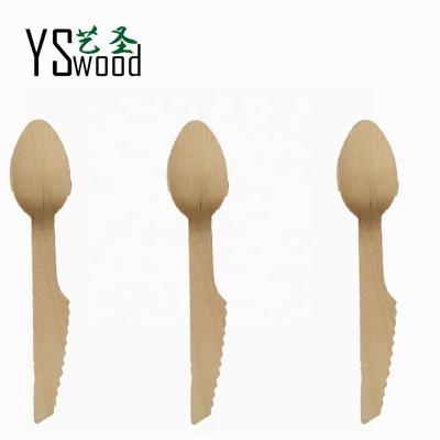 China Disposable Eco Friendly Biodegradable KIWI 5.5 inch Wooden Spoon and Knife 14 cm Spife for frurits for sale