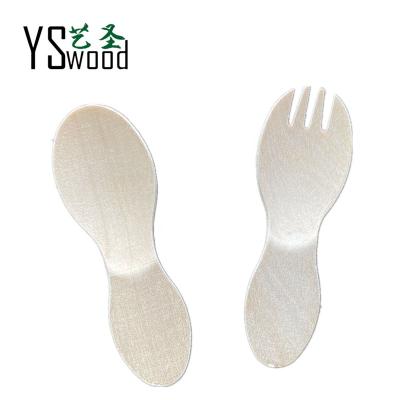 China Disposable Eco Friendly Biodegradable 3 Inch Disposable wooden spoon and fork 80 mm Wooden Yogurt Canned Puddling Spoon and Fork for sale