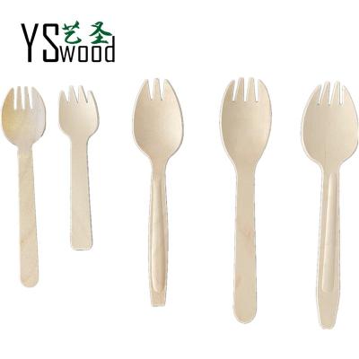 China Disposable Eco Friendly Biodegradable Disposable Wooden Spoon and Fork Wooden Spork Eco-friendly Dessert Spoon with Fork All Sizes for sale