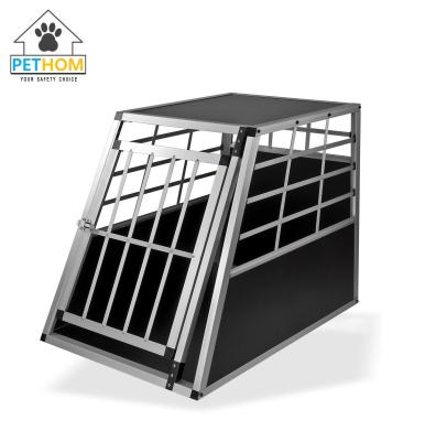 China Aluminum Lockable Pets Dog Cat Puppy Vehicle Transport Travel Crate Carrier Cage 65x90x69.5cm for sale