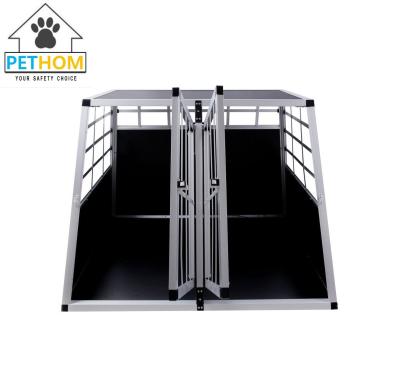 China ALUMINUM Double Dog Crate Key Lock FRONT Door Pet Transport Car Travel Cage Box ZX979A1 for sale