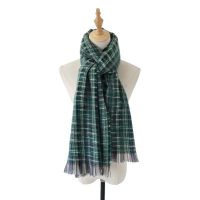 China Soft Touch Feeling Custom Design Winter Warm Fluffy Wide Lattice Acrylic Plaid Scarf For Women for sale