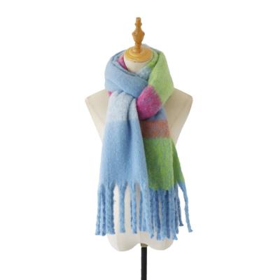 China Wholesale High Quality Repurposed Oversized Women Chunky Plaid Soft Touch Feeling Polyester Scarf Long for sale