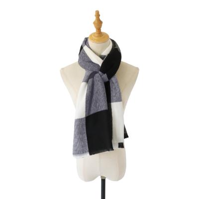 China Professional Warm Soft Polyester Pashmina Gray Plaid Scarf For Ladies Winter Custom Made Soft Touch Feeling for sale