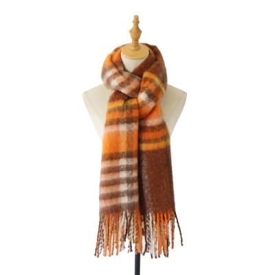 China Factory Wholesale Fashion Soft Touch Feeling Fluffy Oversized Women Chunky Plaid Scarf for sale