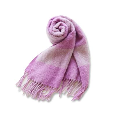 China Soft touch fashion women plaid winter scarf cape acrylic oblong bulky fluffy feeling scarf with tassel for sale