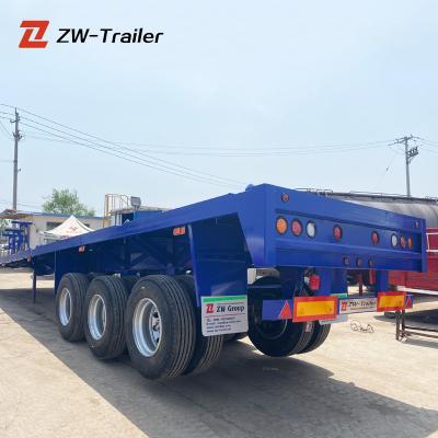 China Blue Flat Bed Truck Trailer Factory Supply Tri Axles Custom Flat Bed Chassis Truck Trailers Price for sale